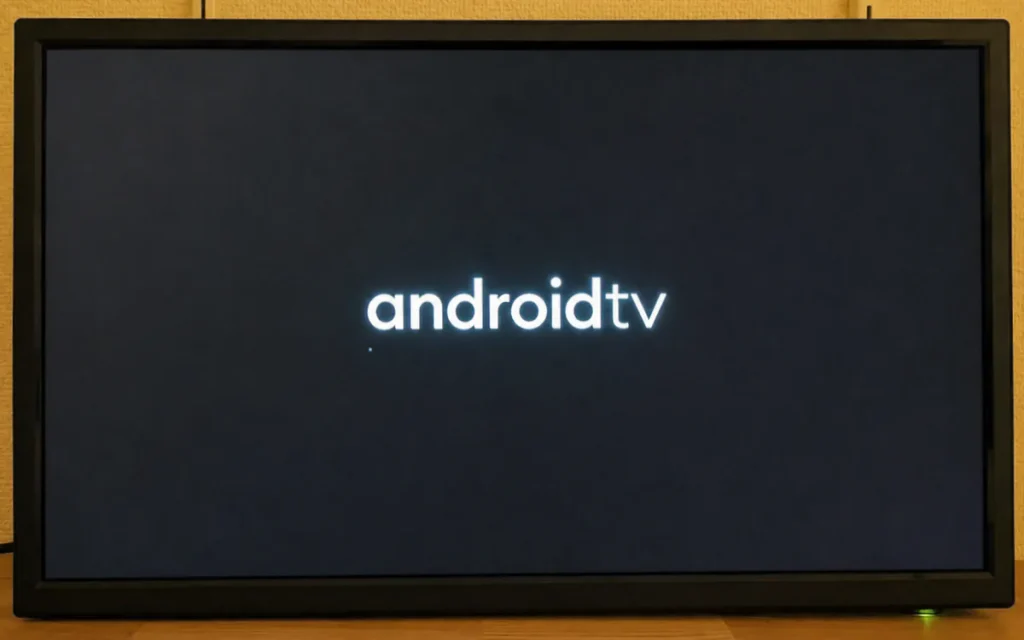 故障したASTEXの24型チューナーレススマートテレビ（AI-S24）。起動後、Androidのロゴから先に進まなくなってしまった